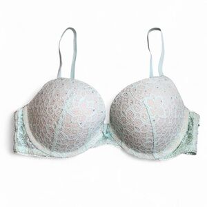 Victoria’s Secret Dream Angels Lined Demi Buste Bra Mint Green Sparkle Size 38C.